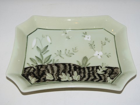 Royal Copenhagen art porcelainUnique tray with snowdrop and bees from 1936 by Thorkild Olsen