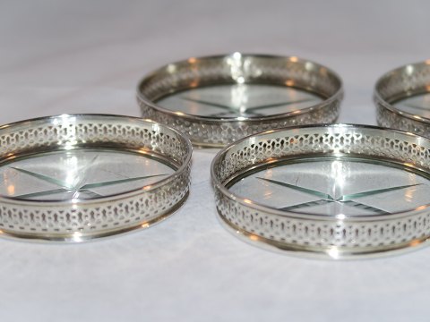 Tray for glass with pierced sterling silver border