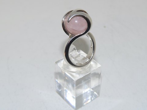 Dansk design sølvHøj Moderne ring med lyserød sten - Str. 51