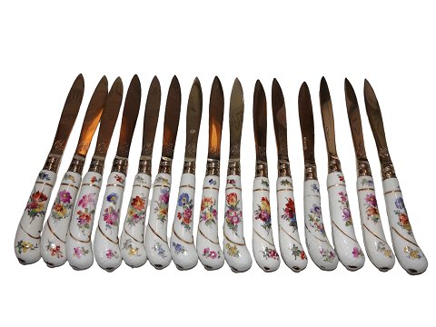 Fuld Saksisk Blomst15 dessertknive med forgyldte sølv knivblade fra 1913
