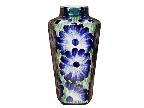 AluminiaVase med grøn og blå dekoration