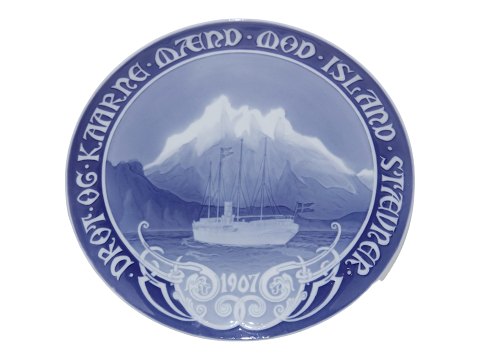 Bing & Grøndahl Mindeplatte fra 1907Kongeskibet Dannebrog på Island