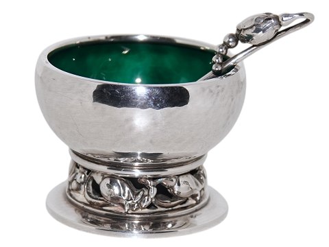 Georg Jensen Blossom Sterling Silver
Salt jar with green enamel and salt spoon