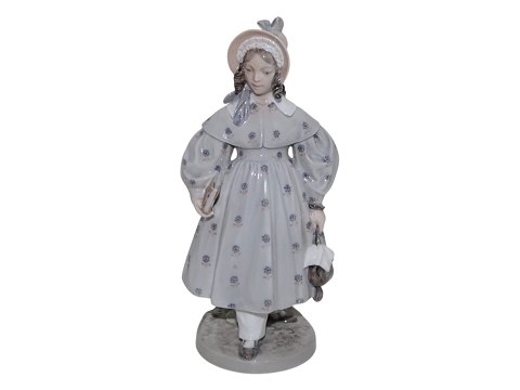 Royal Copenhagen Sjælden Art Nouveau figur - Pige i fin frakke med parably og bog