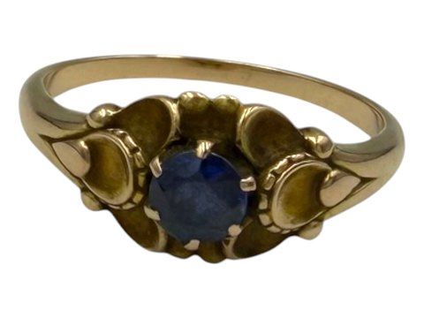Georg Jensen 14 karat guldring med blå safir fra 1933-1944 - Str. 61