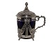 Engelsk sølv Stor marmeladekrukke med blåt glas fra ca. 1900